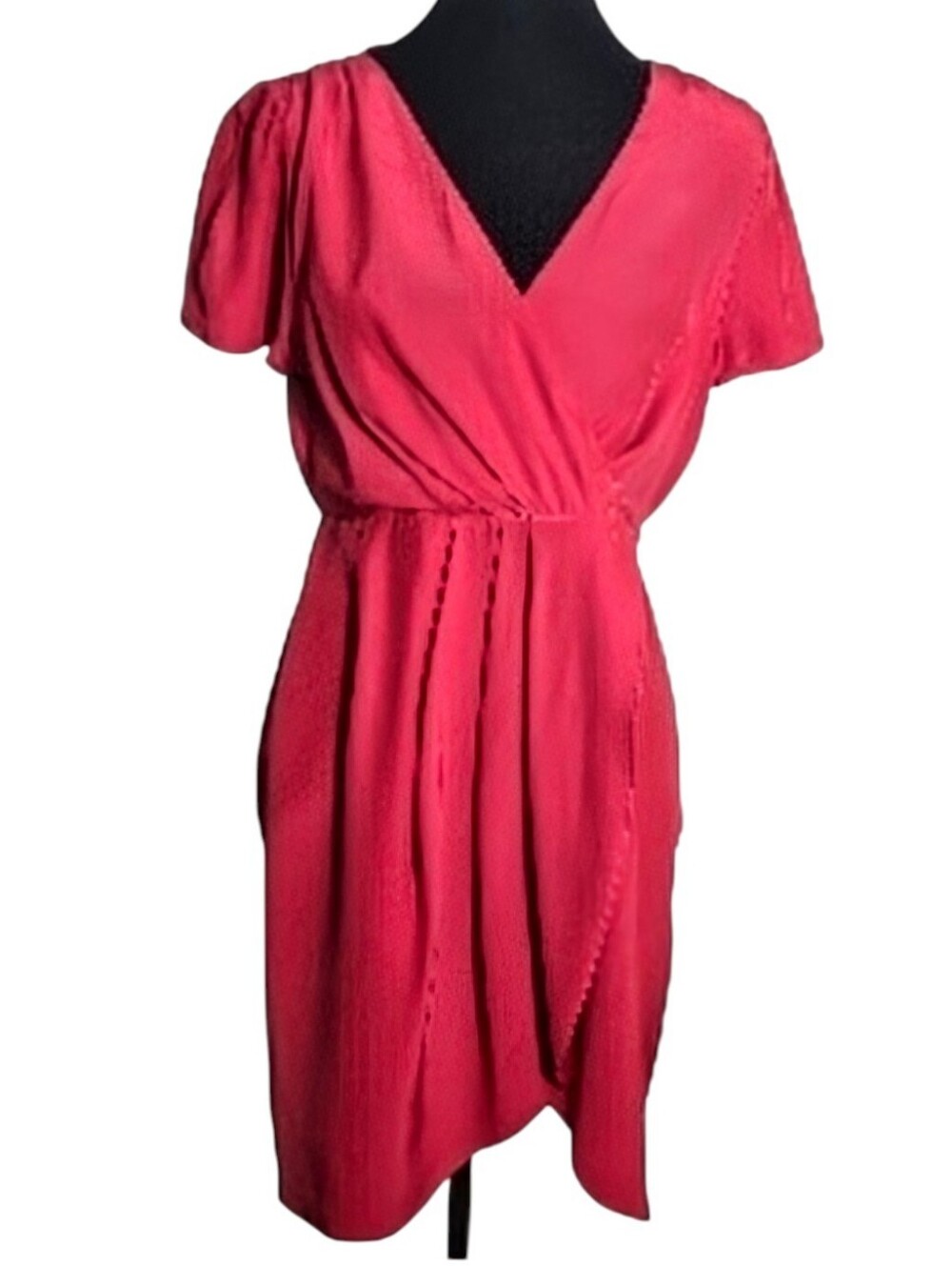 Vintage 100% Silk  Draped V-Neck Faux Wrap Cocktail Dress Red Small Old Money